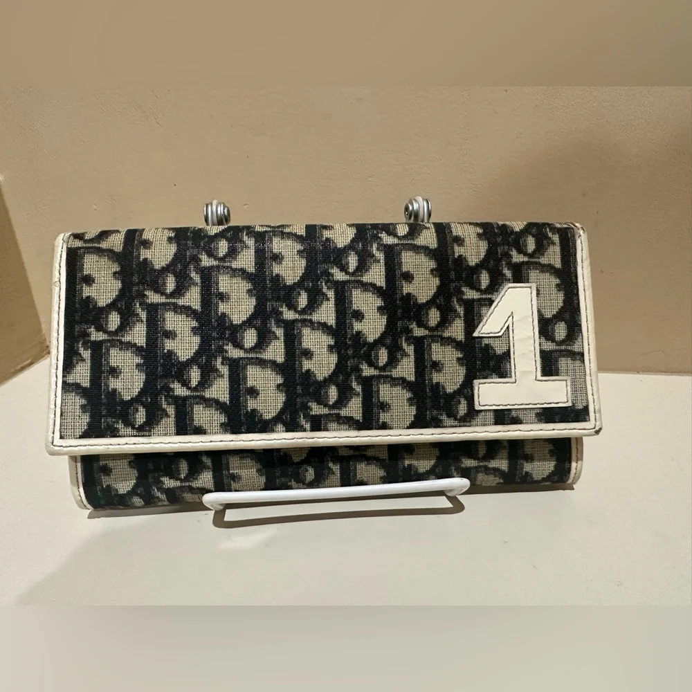 Dior trotter long wallet blue/cream #1 w/added unbranded chain